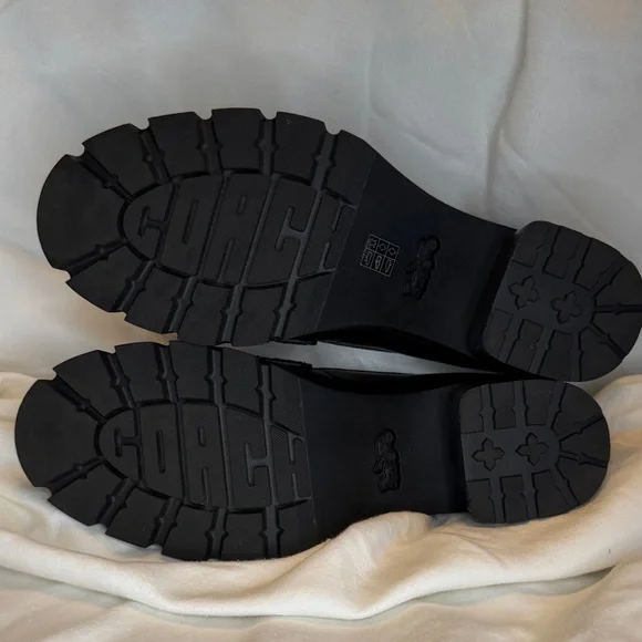Coach Black Lug-Sole Penny Loafers with Block Heel - Picture 6 of 11